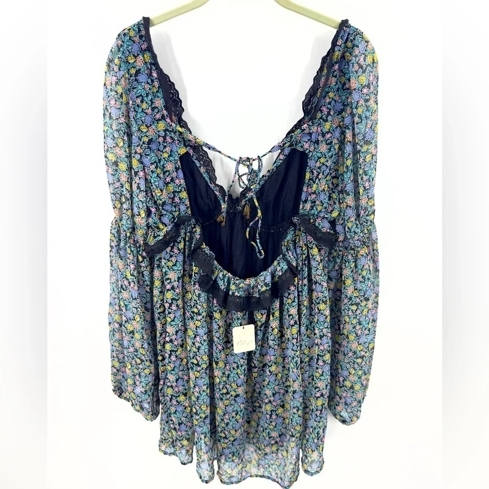 Free People Pennie Mini Dress Womens Medium Floral Lace Fairy Whimsy Flowy NWT